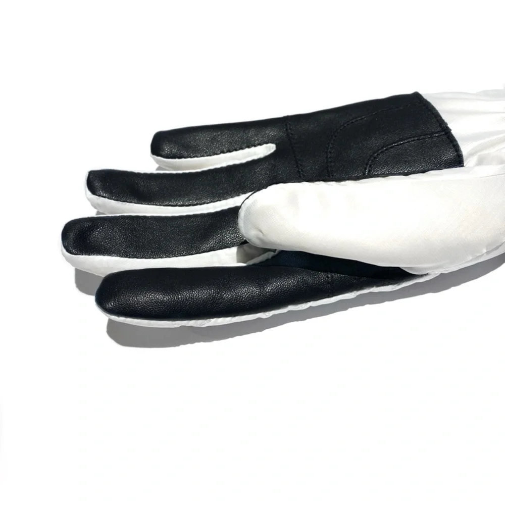 UGG White Black Quilted Shearling Trim & Leather Gloves NWT